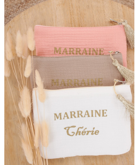 Manahia Pochette Cadeau Marraine - Ma p'tite pochette de marraine de  compet' - 100% Coton - Annonce Future Marraine - Noël Marraine - Trousse de