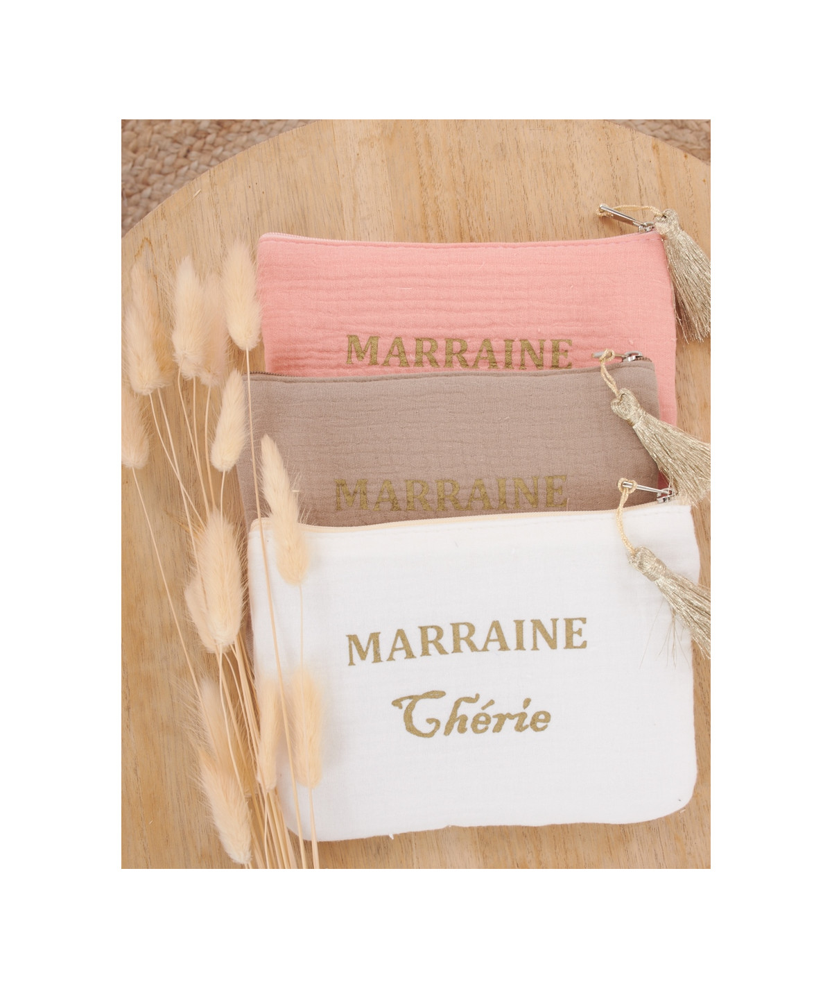 Manahia Pochette Cadeau Marraine - Ma p'tite pochette de marraine de  compet' - 100% Coton - Annonce Future Marraine - Noël Marraine - Trousse de
