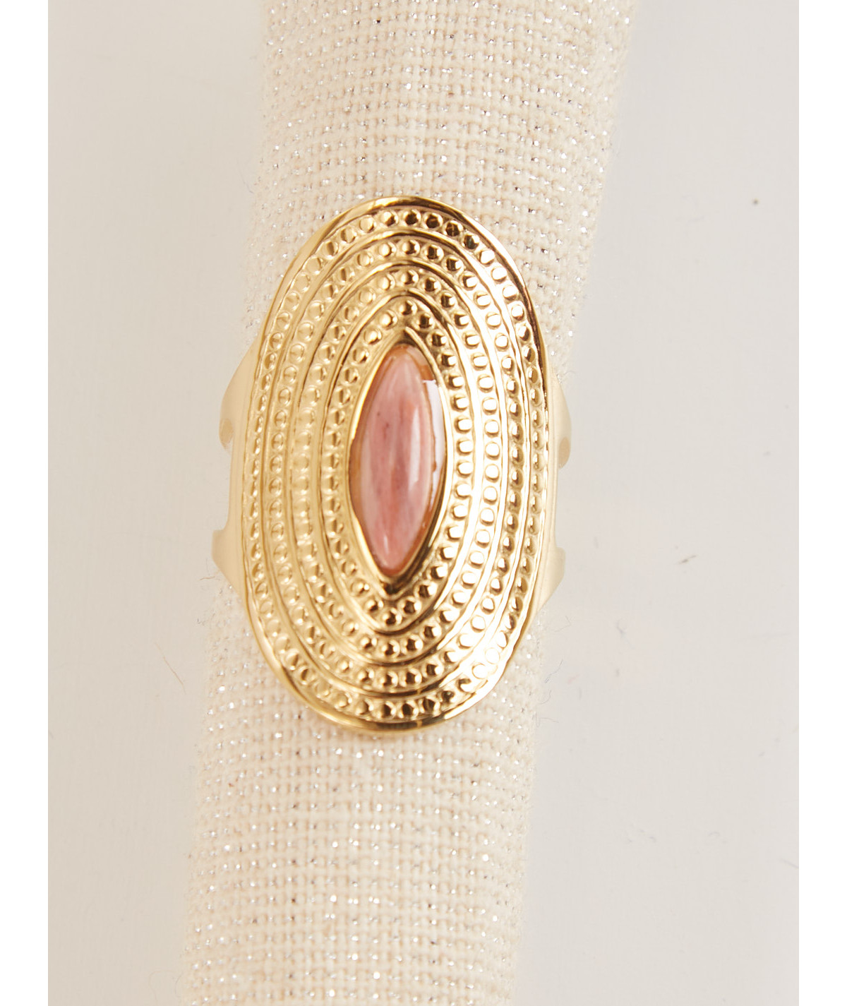 bague longue doré pierre rose