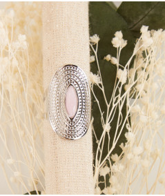 bague argenté longue pierre rose