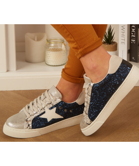 baskets grises paillettes bleues