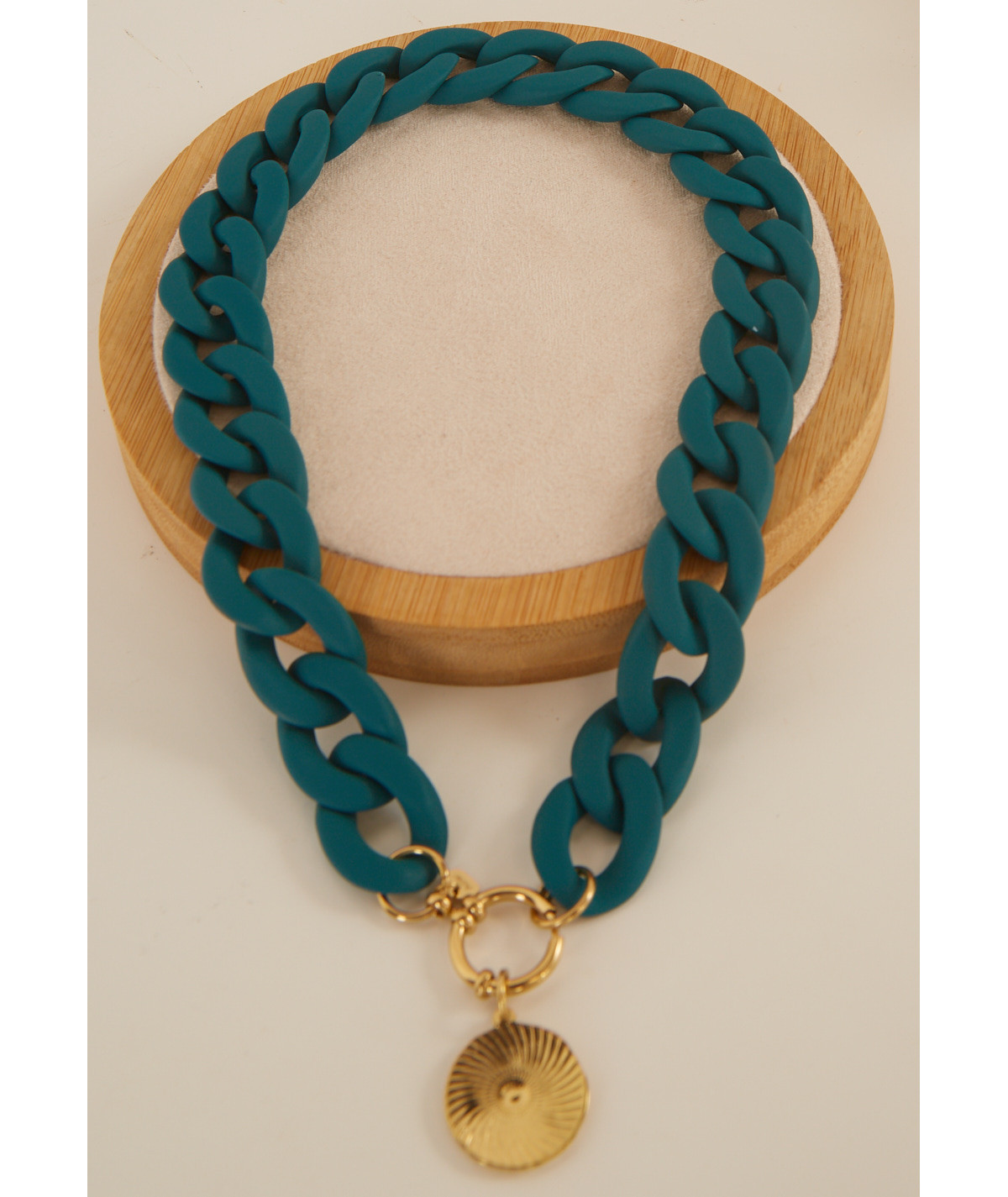 collier maille bleu canard