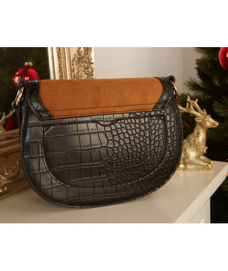 sac arrondi taupe effet crocodile noir