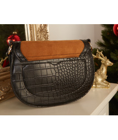 sac arrondi taupe effet crocodile noir