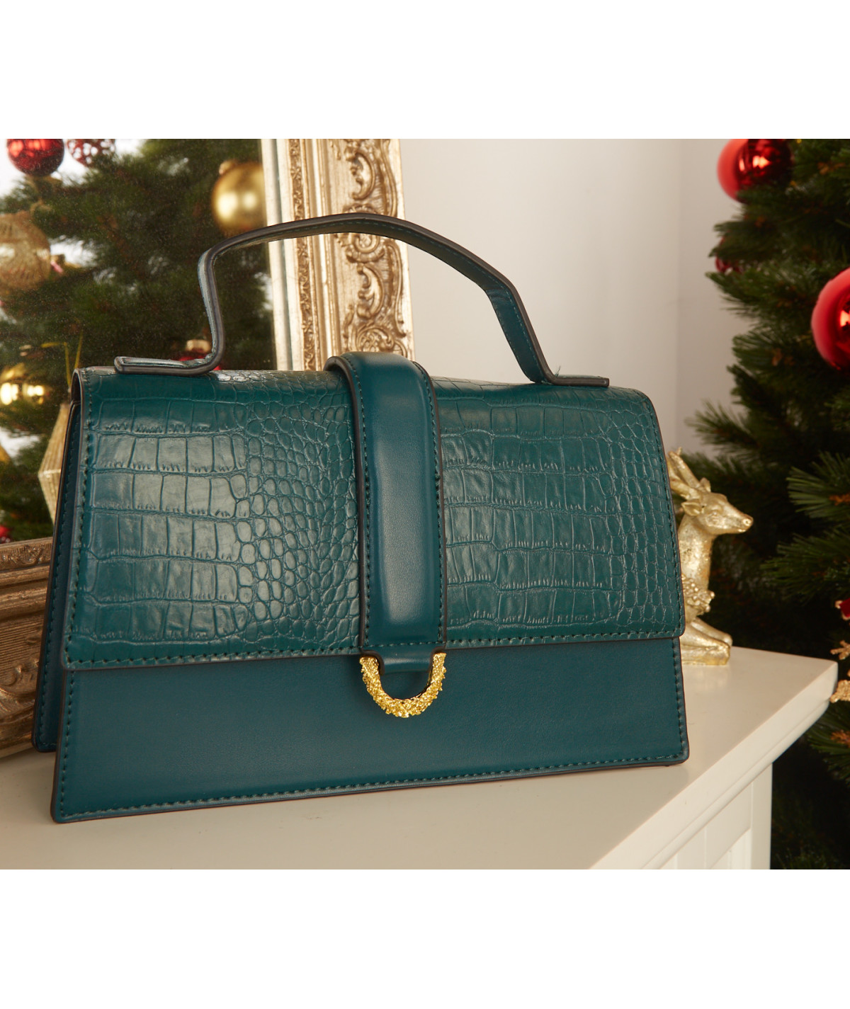 sac effet crocodile vert sapin