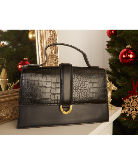 sac effet crocodile noir