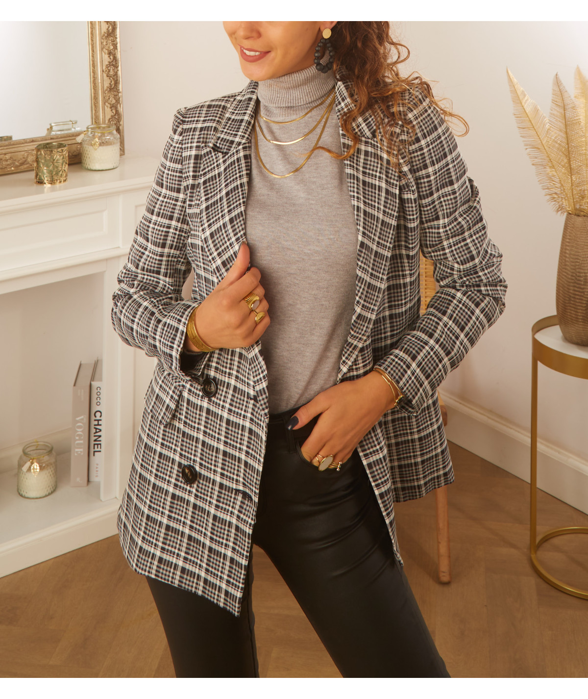 black and grey checked jacket