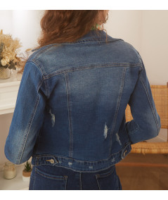 dark denim jacket with ripped effect