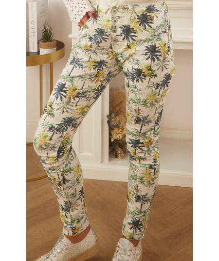 white jeans with jungle print