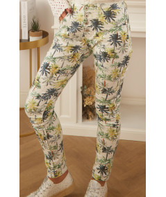 white jeans with jungle print