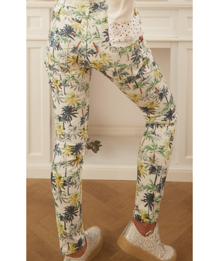 white jeans with jungle print