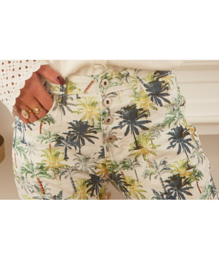 white jeans with jungle print