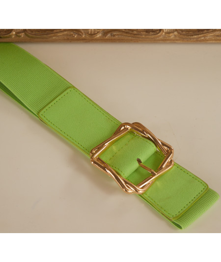 cinturon verde hebilla cuadrada dorada
