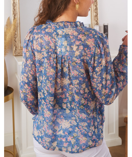 blouse bleu fleurie