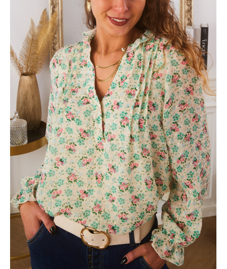 blouse verte fleurie