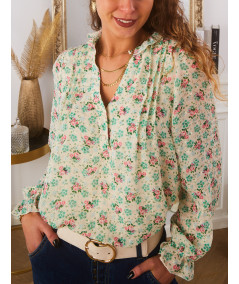 blouse verte fleurie