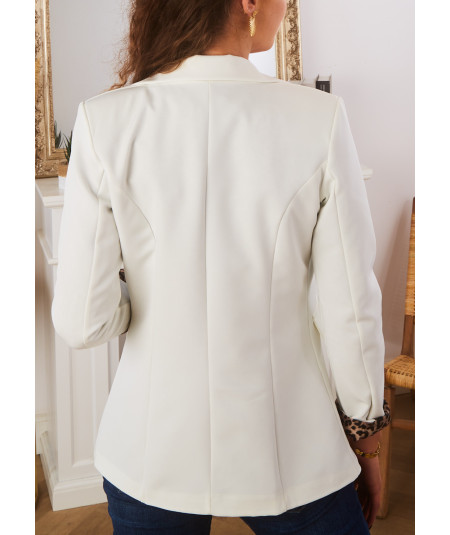 blazer blanc ourlet léopard