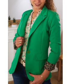 blazer vert ourlet léopard