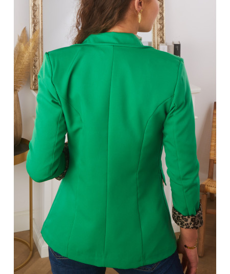 blazer vert ourlet léopard