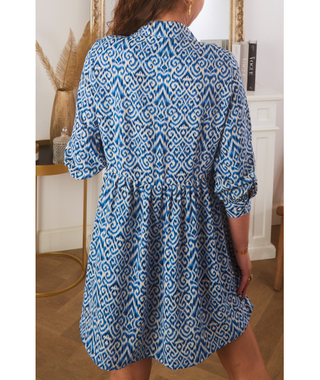 robe bleue motif blanc