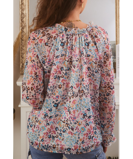 chemise rose motif léopard