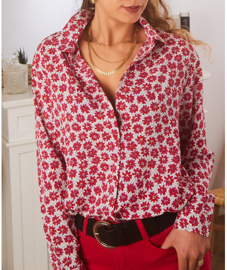 chemise rouge fleurie