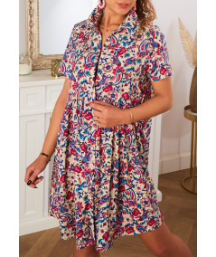 robe bleue motif rose bohème