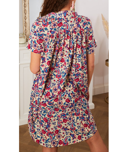 robe bleue motif rose bohème