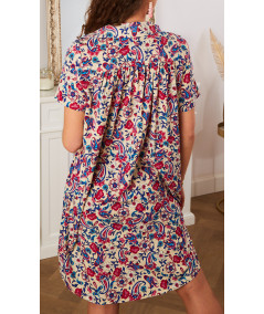 robe bleue motif rose bohème