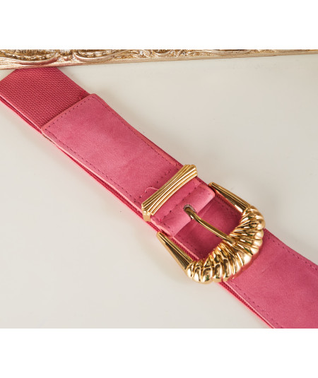 pink belt with gold buckle