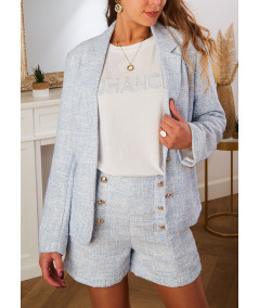 chaqueta de tweed azul