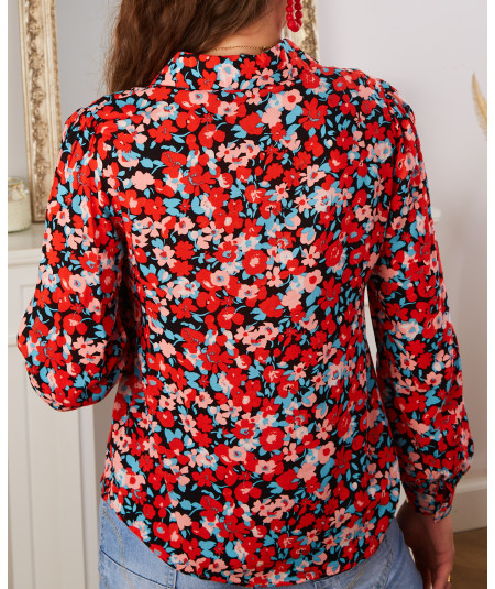 chemise rouge motif fleuri