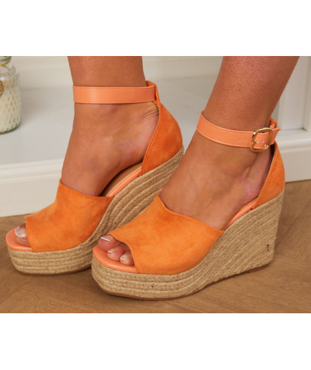 sandalias de cuña de paja naranja