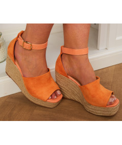 orange straw wedge sandals