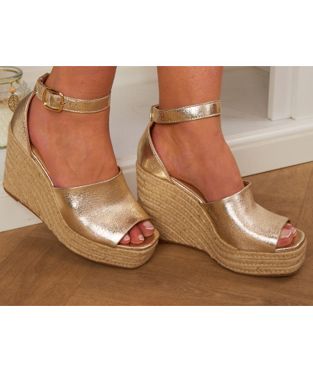 golden straw wedge sandals