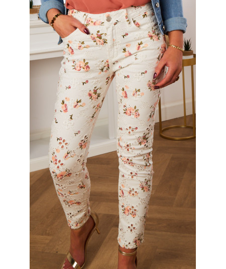 white jeans with floral pattern
