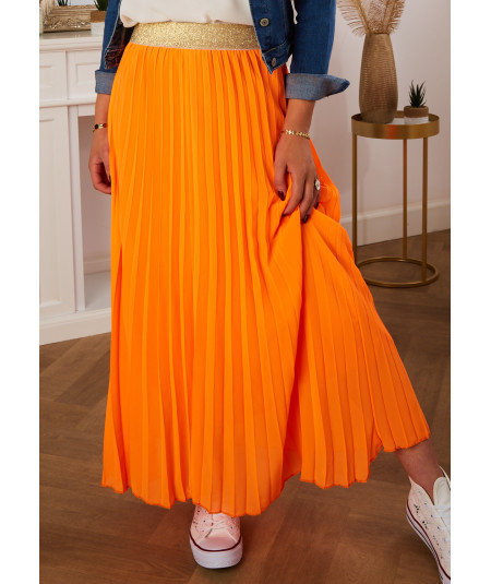 jupe longue plissée orange