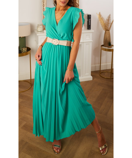robe longue ceinture turquoise