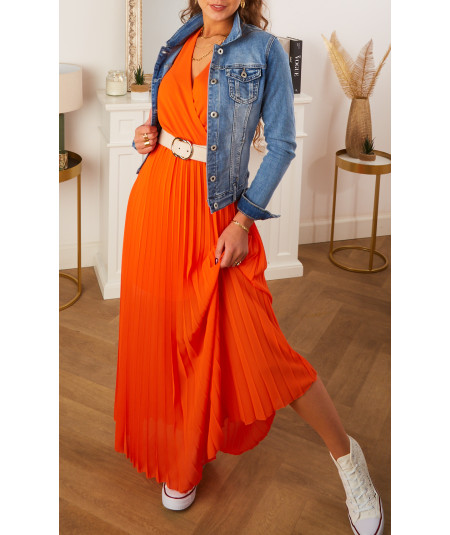 robe longue ceinture orange