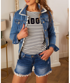 lace effect denim jacket