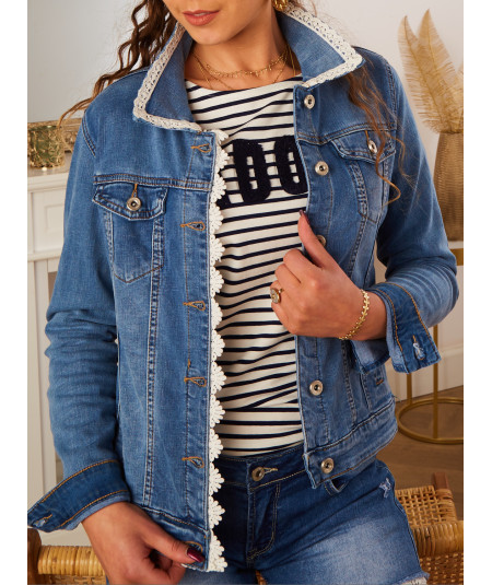 veste en jean effet dentelle