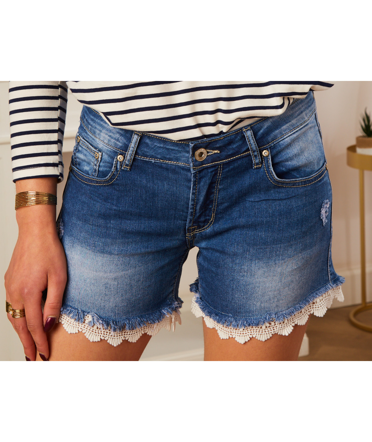 lace jean shorts