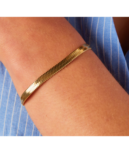 bracelet doré chaine plate serpentine acier inoxydable