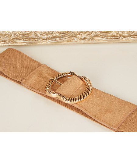 camel belt with gold buckle