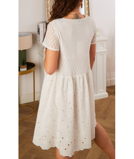 white flared lace dress