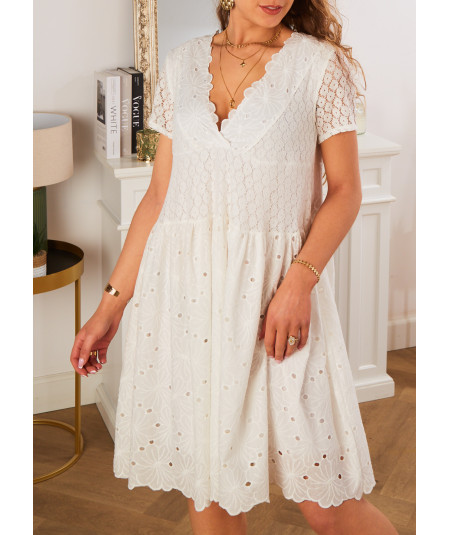 white flared lace dress