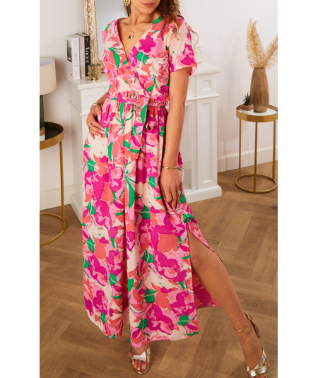 robe rose longue imprimé fleuri