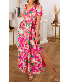long pink dress with floral print