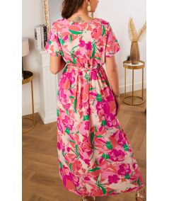 robe rose longue imprimé fleuri