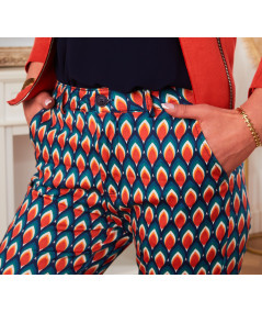 navy cotton trousers with coral print